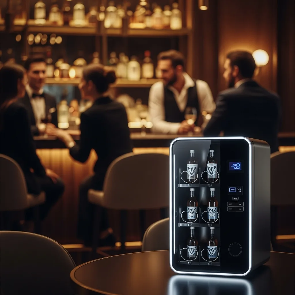 Professional meeting between venue owner and service provider, laptop showing revenue analytics, handshake, warm natural lighting